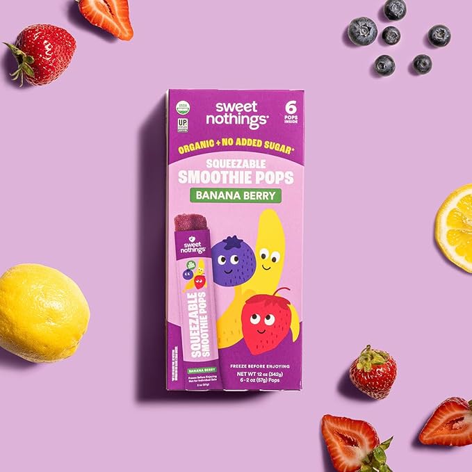 Sweet Nothings, Multi-Pack, USDA Organic Kids' Squeezable Super Fruit Smoothie, Value Pack of 24 - Dye-Free, No Added Sugar,Vegan, Healthy Organic Fruit and Veggie Pops, Freeze & Enjoy