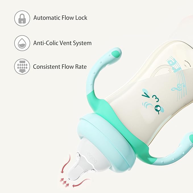 YOHKOH Natural PPSU Baby Bottle with Natural Response Nipple, Newborn Anti-Colic Baby Bottles with Handle, Wide Neck Mushroom Cap Baby Bottle (8.8oz (Pack of 4), Blue1)