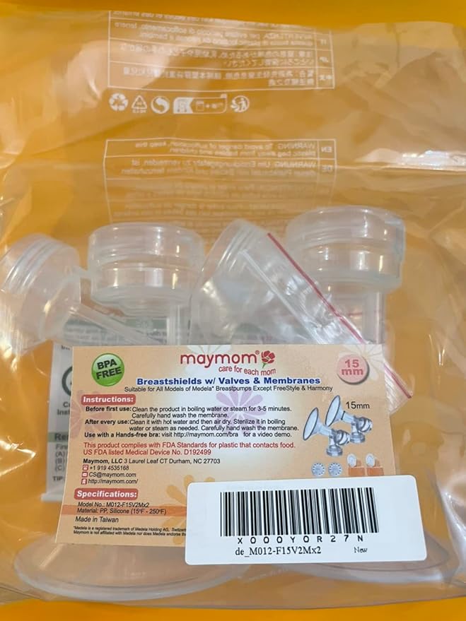 Maymom Brand 15 mm 2xOne-Piece Extra Small Breastshield w/Valve and Membrane Compatible with Medela Breast Pumps; Non-Detachable Clear