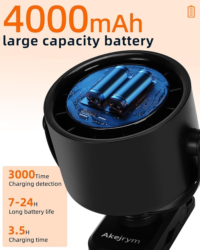 Clip on Fan for Bed, Portable Fan for Travel, 360° Rotate Battery Operated Personal Fan, Air Turbo Tech & Digital display, stroller fan with 5 Speeds, For Home Office Stroller Camping - Black