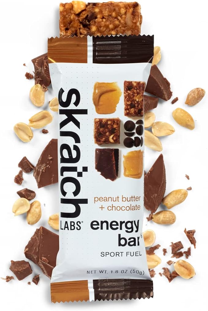 Skratch Labs Energy Bar | Peanut Butter + Chocolate (12 Pack) | Plant Based Healthy Snack | Low Sugar - 5g Protein | Non-GMO, Gluten Free, Soy Free, Vegan, Kosher