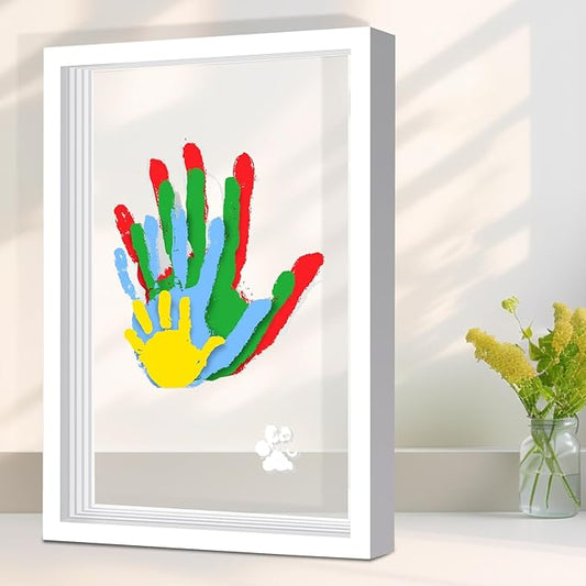 Family Handprint Kit, DIY Craft Keepsake Frame, Personalized Hand Print Ornament, Home Decor,Family Gifts for New Parents, Grandparents, Father's Day, Mother's Day, Anniversary, Christmas (White)