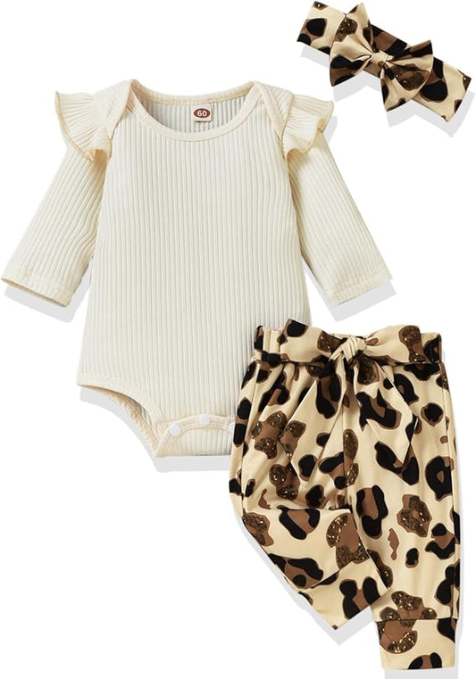 Aalizzwell Preemie Newborn Infant Baby Girls Clothes Ribbed Romper Bodysuit Pants Set Fall Winter Outfits