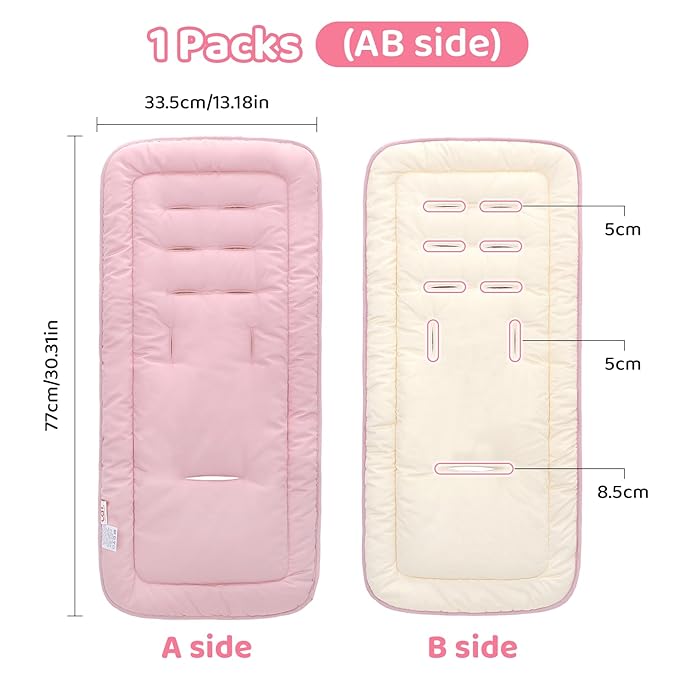 Baby Stroller Cushion,Infant Car Seat Insert-Reversible Universal Breathable and Soft Newborn Stroller Mat,100% Cotton Cover Toddler Seat Pad Liner-34x78cm,1 Pack(Beige+Pink)