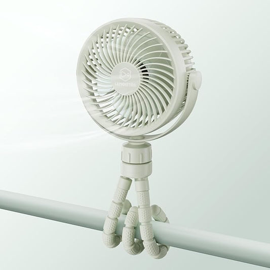 Small Battery Operated Clip-on Versatile Fan with Flexible Tripod, 5000 mAh Portable Stroller Fan, Rechargeable Desk Fans, 4 Speeds, Max 26 hours, USB Powered,360°Rotation, for Car, Camping Outage