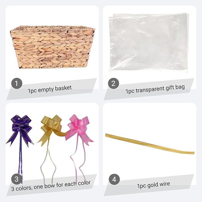 Gift Baskets Empty, Woven Storage Basket , Baby Shower Organizer, Nursery Toy Bin with Gift Bags and Ribbons – Natural color (1-Pack)