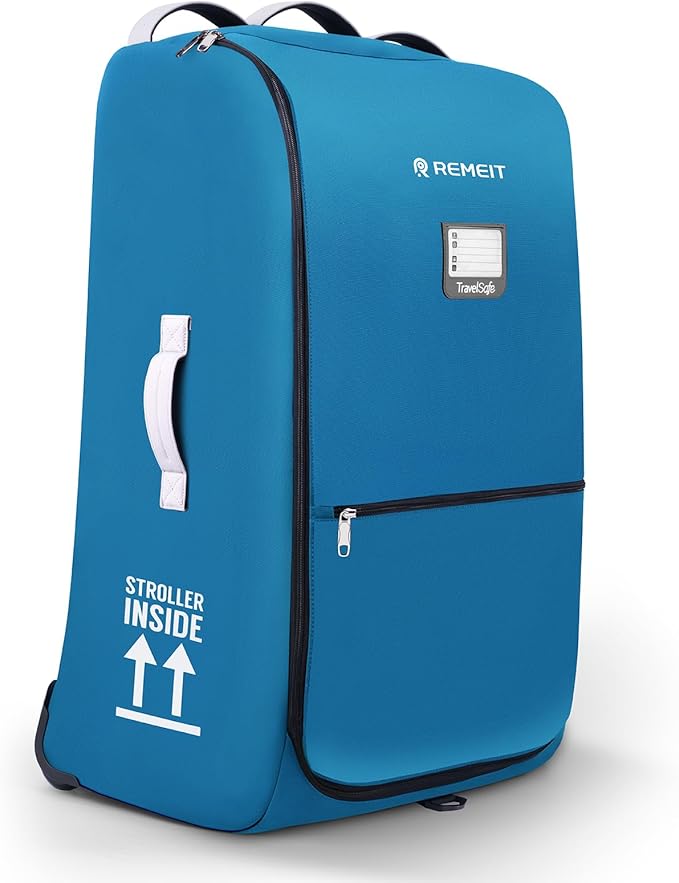 Stroller Bag for Airplane, Stroller Travel Bag Compatible with UPPAbaby Vista, Vista V2, Cruz V2, Rolling Wheel Bag with Storage Pocket, Multiple Handles, Luggage Tag for Flight Travel, Blue