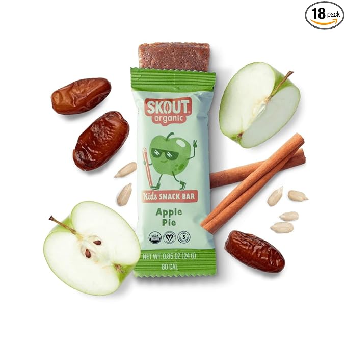 Skout Organic Apple Pie Kids Snack Bars (18 Pack) | Organic Kids Snack Bars | School Snacks & Lunch Snacks | No Refined Sugar | Vegan & Paleo | Gluten, Dairy, Grain, Peanut Free