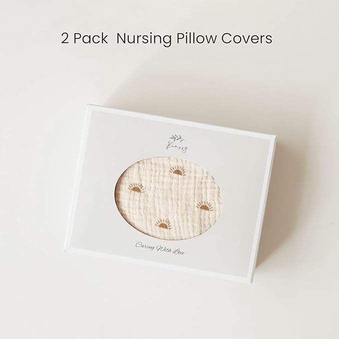 Konssy Muslin Nursing Pillow Covers, 100% Cotton Soft & Adorable Covers for Breastfeeding Pillows, Slipcovers for Newborn Baby Boys & Girls