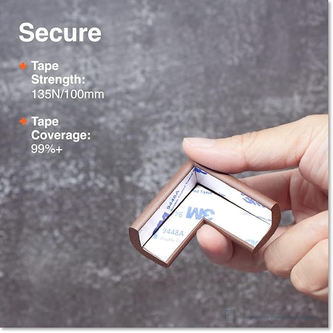 Roving Cove Slim-Fit Corner Edge Protector for Baby Proofing (Small 18ft Edge 8 Corners), Furniture Safety Bumper Guard, Soft NBR Rubber Foam, 3M Adhesive, Coffee Brown