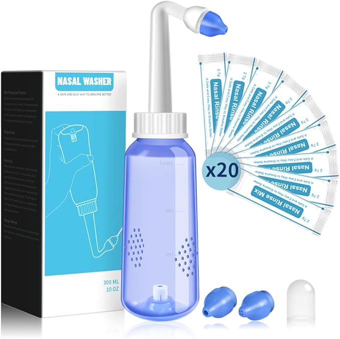 Nasal Irrigation System-300ml 10oz Nasal Wash Bottle Sinus Rinse Bpa-Free for Adult & Kid with 20 Nasal Wash Salt Packets
