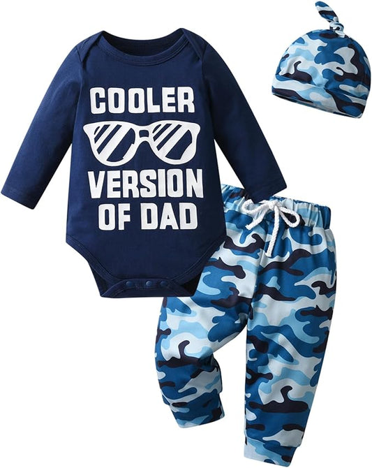 KuKitty Newborn Infant Baby Boy Clothes Long Sleeve Romper + Pants + Hat 3PCS Outfits Set