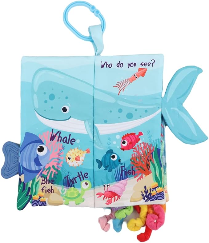 Fish Baby Books 0-6 Months, Newborn Infant Tummy Time Toy High Contrast Sensory Baby Toys 6 to 12 Months Touch Feel Crinkle Books Easter Gifts for Boy Girl 0-3, Shower Gift, Shark