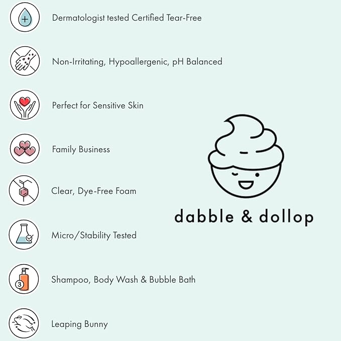 Dabble & Dollop Blueberry Body Wash & Shampoo - 3 in 1 Natural Bubble Bath for Kids, USA-Made, Paraben & Sulfate Free, Vegan, Gluten-Free, Tear-Free (10oz, Pack of 2)