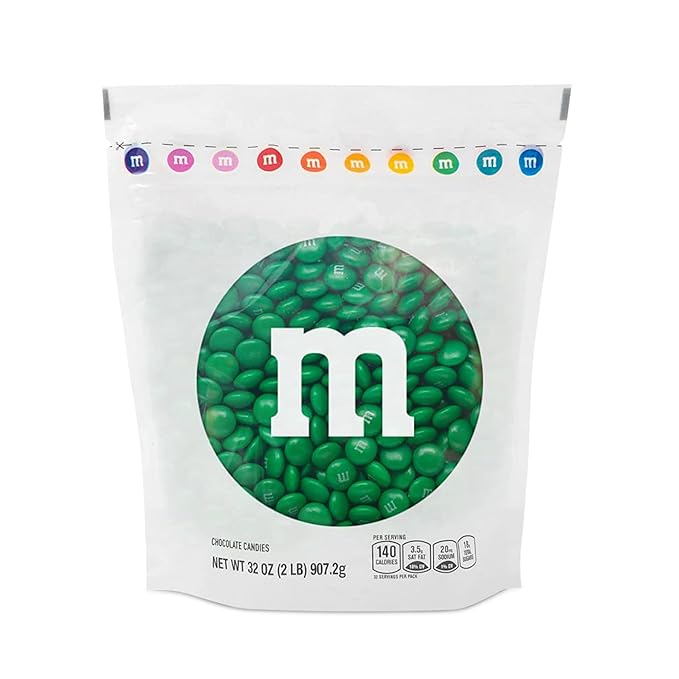 M&M’S WORLD Dark Green Milk Chocolate Candy Bulk, 2lbs of M&M'S in Resealable Pack for Candy Bars, Holiday Parties, Graduations, Christmas, Dessert Tables & DIY Party Favors