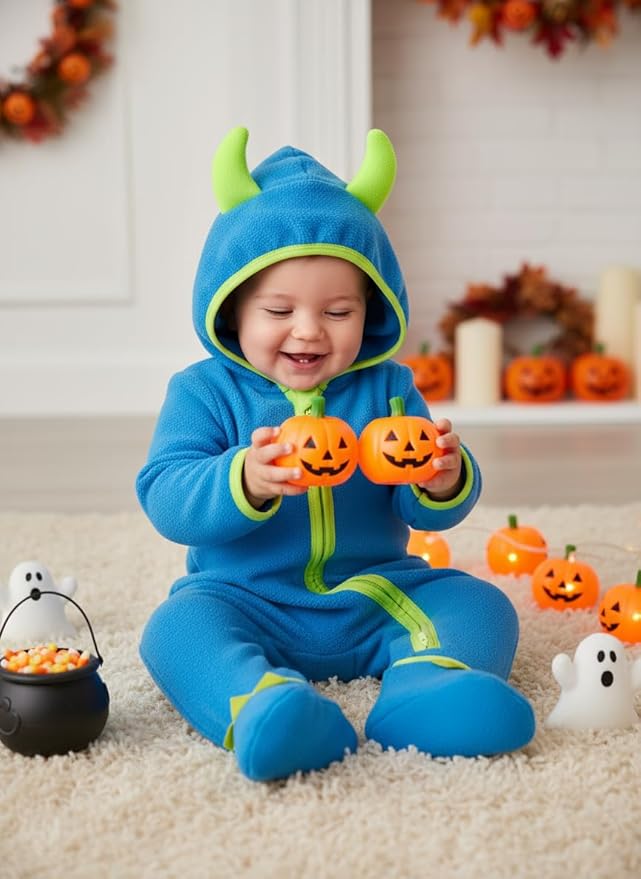 PATPAT Fleece Hooded Footed Romper Clothes, Soft Warm Footie Covers, Car Seat Friendly, Easy Zip, Cute Boy Girl