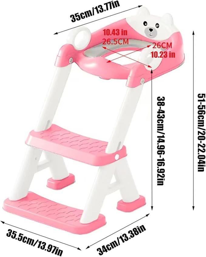 PandaEar Toilet Potty Training Seat with Step Stool Ladder, Comfortable Safe Potty Seat with Anti-Slip Pads Ladder & Bear Design for Kids Boys Toddlers -Pink