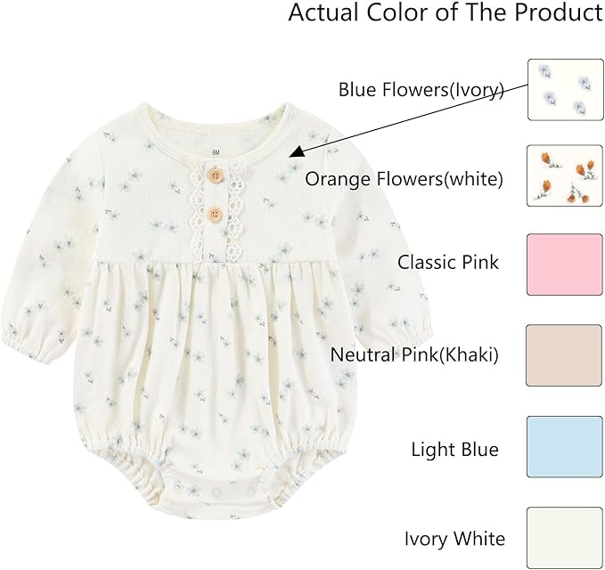 Baby Girl Clothes Cotton Bubble Romper Floral Bodysuits Infant Outfit Set