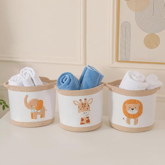 Baby Blanket Baskets Laundry Hamper Cute Lion Nursery Toy Storage Basket, Woven Cotton Rope Nursery Organization Bins For Girls Boys Kids Baby Shower Gifts Baskets