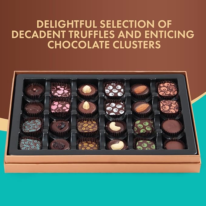 Dark Chocolate Truffles Gift Box, 24 Pieces of Chocolates Gift Box, Ultimate Assorted Chocolates for Birthdays, Holidays or Corporate Gifts, A Premium Chocolate Experience Made for Gifting