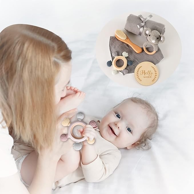 EERKEOD Baby Gift Set for Newborn New Baby Gift Set - Newborn Baby Essentials Baby Bath Set with Baby Blanket Baby Rattle - New Born Baby Girls Gift & Baby Boy Gifts for Baby Shower
