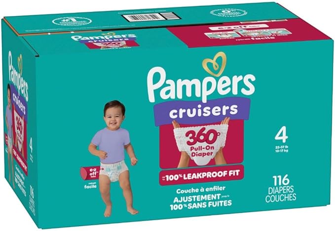 Pampers Diapers - Cruisers 360 - Size 4, 116 Count, Babyproof up to 100% Leakproof Pull-On Diaper