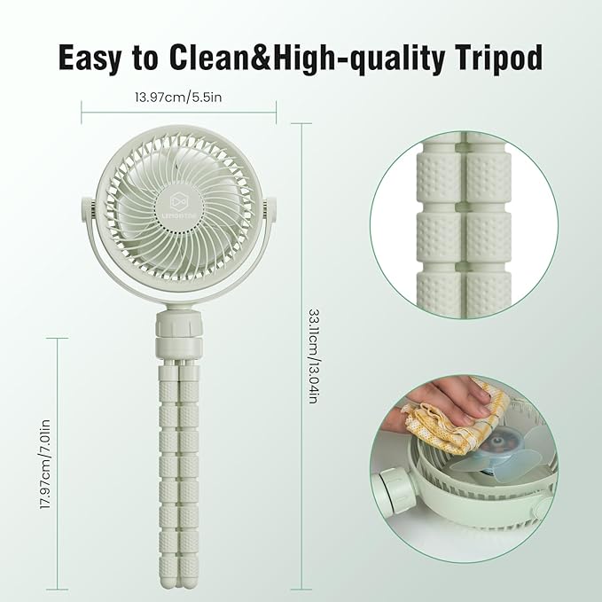 Small Battery Operated Clip-on Versatile Fan with Flexible Tripod, 5000 mAh Portable Stroller Fan, Rechargeable Desk Fans, 4 Speeds, Max 26 hours, USB Powered,360°Rotation, for Car, Camping Outage