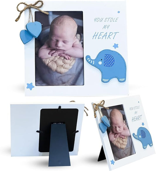 Baby Boy You Stole My Heart Newborn Wooden Picture Frame | Perfect for Baby Shower, Pregnancy Gift, Mom & Grandma Gifts | Fits 4 x 6 Pic (Blue)