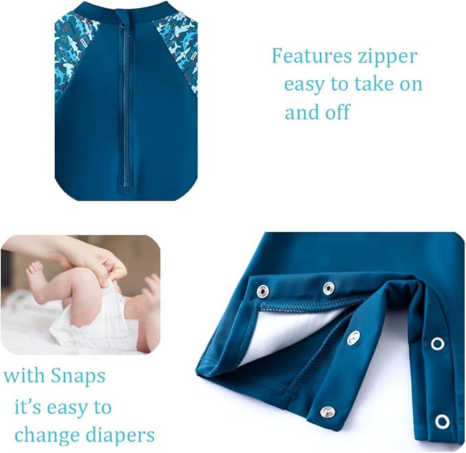 UMELOK Baby Boys UPF 50+ Sun Protection One Piece Rashguard Swimsuit with Snap Bottom