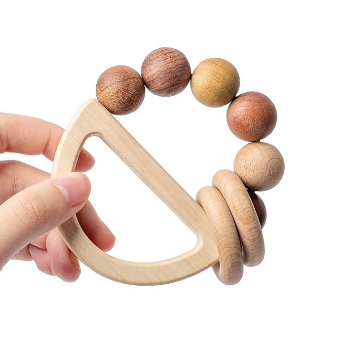 Baby Rattles 0-6 Months Wooden Toys for Babies 6-12 Months Montessori Wood Color Baby Rings for Newborn 0 3 6 12 Month Toddler Toys