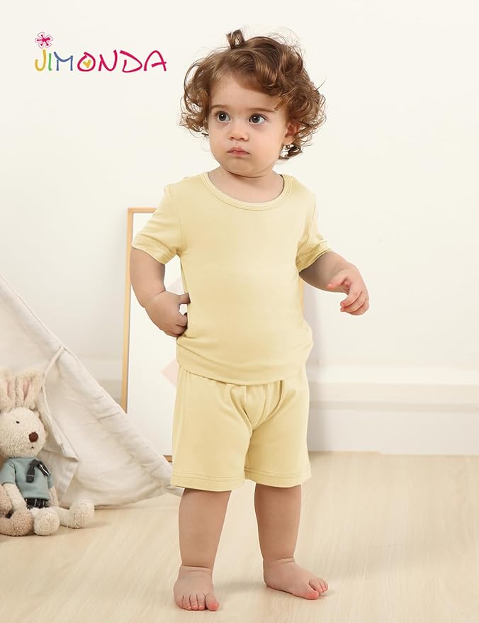 Jimonda Toddler Kids Girls Boys Pajamas Sets Soft Comfy Jammies Tencel Solid Raglan Sleepwear Pajamas Pjs 2pcs Set 18M-8Y