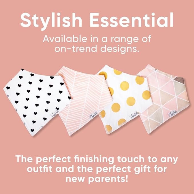 Copper Pearl 4 Pack Soft Cotton Baby Bibs for Drooling and Teething, Absorbent Drool Bibs for Baby Girl, Adjustable to Fit Newborns to Toddlers, Tons of Styles (Blush Set)