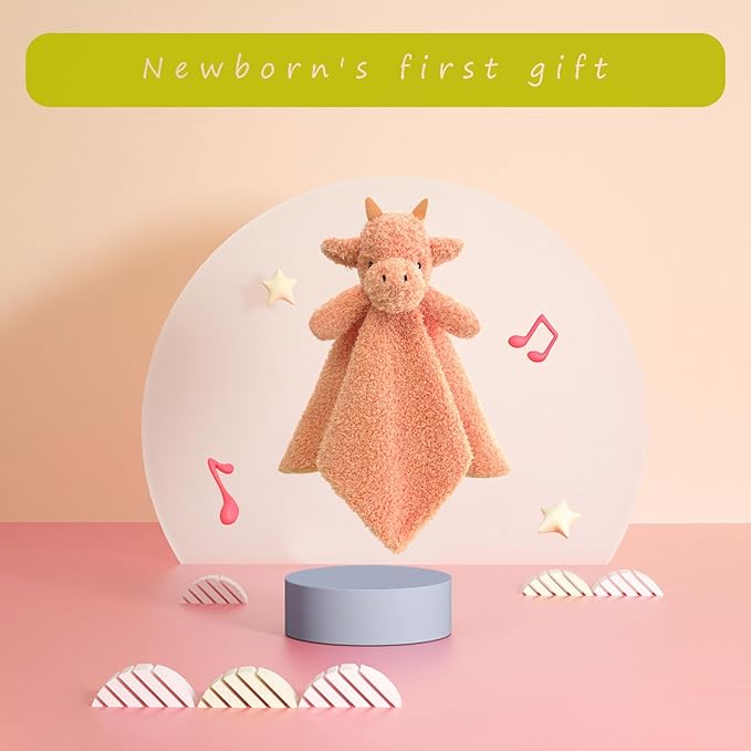 Baby Orange Dragon Soft Stuffed Animal Security Blanket, Plush Dinosaur Character Lovey Blanket, Baby Shower/Nursery Gift, Newborn Infant Toddler Snuggle Blankie for Boys Girls, 14 Inches