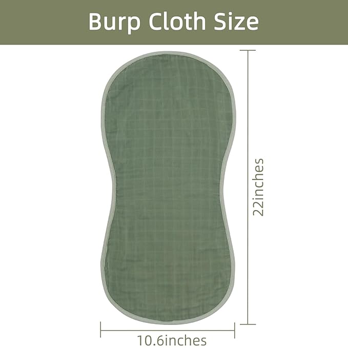 LifeTree Muslin Baby Burp Cloths - 2 Pack 70% Viscose from Bamboo and 30% Cotton Large 22'' by 10'' Absorbent Milk Spit Up Rags - Burping Cloths for Newborn, Girls Boys, MallardDuck & Olive