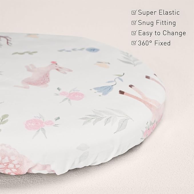 Gllquen Baby Bassinet Sheets 4 Pack, Breathable Cozy Fitted Mattress Sheet, Elastic Travel Crib Fashionable Floral Pattern, Standard Cradle Safe Sheets for Baby Boys Girls 32"x16"(Deer & Rose)