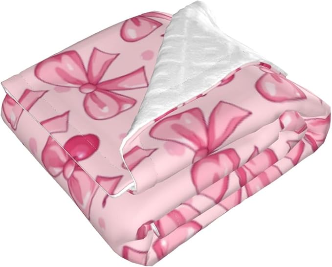 Baby Blanket Pink Bows Cherry for Boy Girl Newborn 30x40 Inch Toddler Infant Nursery Throw Blankets Double Layer Comfy Soft Plush Stroller Crib Quilt
