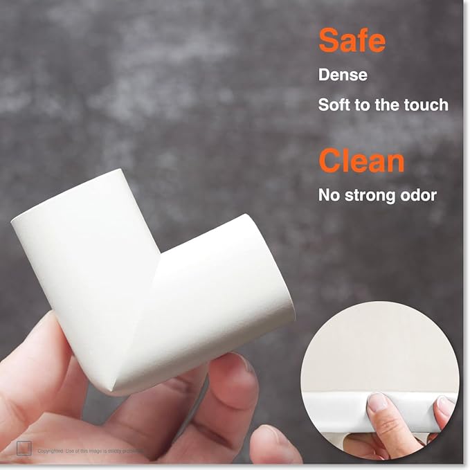 Roving Cove HeftyFit Edge Corner Protector Baby Proofing (Large 18ft Edge 8 Corners), Heavy-Duty, Soft NBR Rubber Foam, Furniture Fireplace Safety Bumper Guard, 3M Adhesive, Oyster White (Off White)