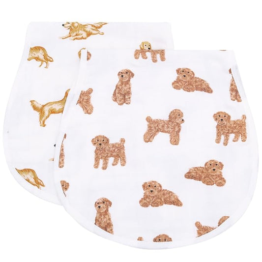 LifeTree Muslin Baby Burp Cloths - 2 Pack 70% Viscose from Bamboo and 30% Cotton Large 22'' by 10'' Absorbent Milk Spit Up Rags - Burping Cloths for Newborn, Girls Boys, GoldenRetriever & PoodleDog