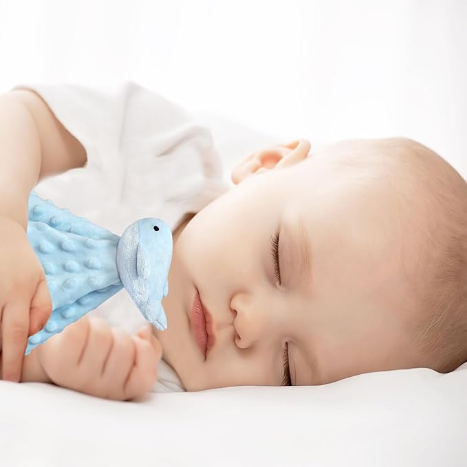 Baby Blue Whale Soft Stuffed Animal Security Blanket, Plush Whale Character Lovey Blanket, Baby Shower/Nursery Gift, Newborn Infant Toddler Snuggle Blankie for Boys Girls, 13 Inches