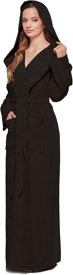 Arus Women's Princess Robe Ankle Long Hooded Lightweight Turkish Cotton Bathrobe
