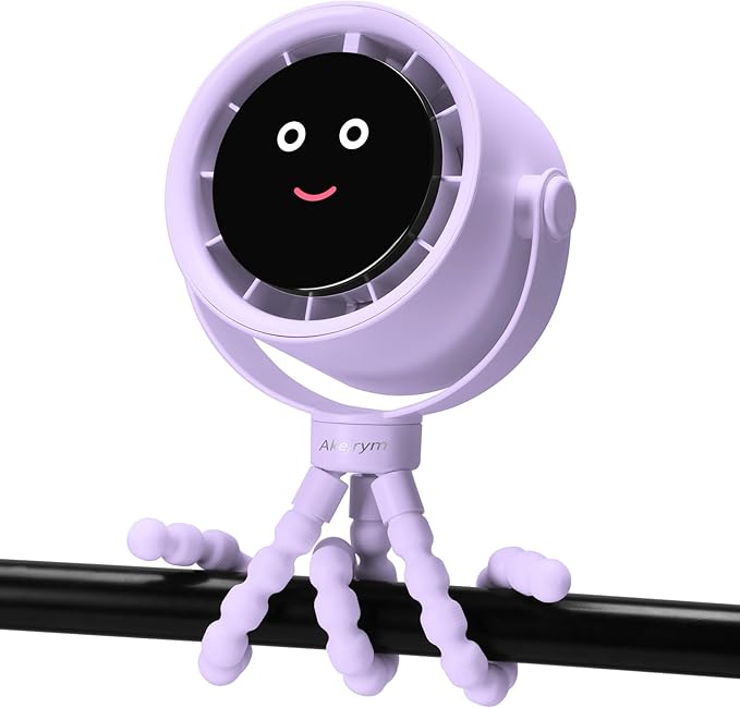 Stroller Fan Portable, Personal Fan for Travel, Air Turbo Tech & Digital display, Detachable 5 Speeds Rechargeable 360° Rotate Flexible Tripod Fan, For Home Office Stroller Camping - Purple