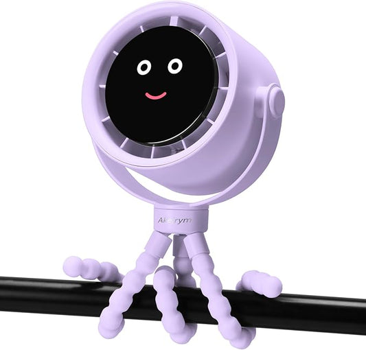Stroller Fan Portable, Personal Fan for Travel, Air Turbo Tech & Digital display, Detachable 5 Speeds Rechargeable 360° Rotate Flexible Tripod Fan, For Home Office Stroller Camping - Purple