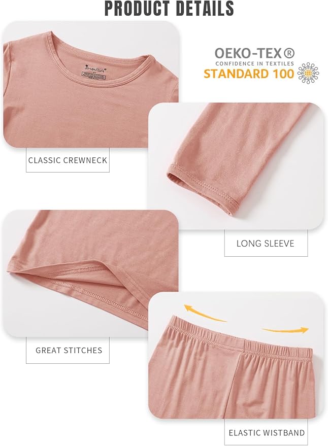 Jimonda Toddler Kids Girls Boys Pajamas Sets Soft Comfy Jammies Tencel Solid Raglan Sleepwear Pajamas Pjs 2pcs Set 18M-8Y