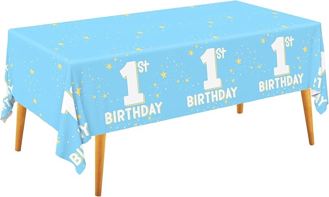 Gatherfun Baby Blue Party Supplies Set: 1st Birthday Decorations, Includes 2-Pack Baby Boy -Themed Tablecloths for First Birthday Decorations, Disposable Table Covers 54 x 108 Inch