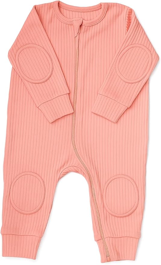 Premium Baby Romper Onesie - 100% Cotton, Double Zipper, Knee & Elbow Pads Extra Safety with Peace of Mind