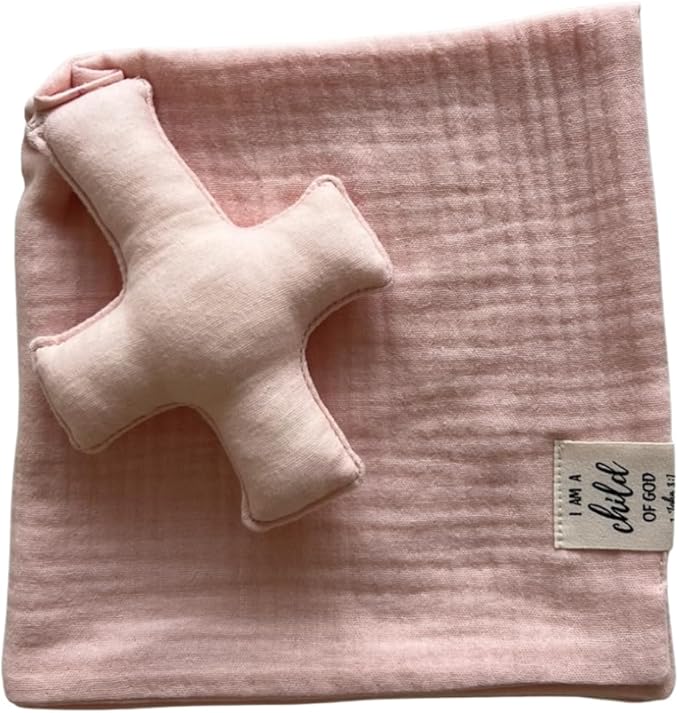 Cross Lovey, Cross Security Blanket, Christian Baby Gift, Baptism Gift, Easter Gift, Newborn Baby Gift, Blessing Blanket (Dusty Pink)