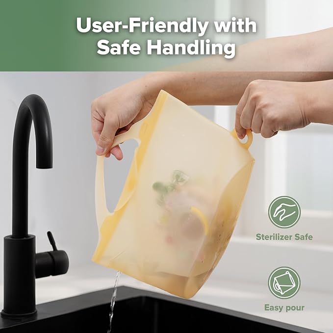 Haakaa Silicone Microwave Steamer & Steriliser Bag,70oz/2000ml Large Capacity Reusable Steaming Bags for Baby Bottles,Breast Pump/Accessories/Pacifiers/Teethers,Great for Home&On-The-Go,Pineapple/2PCS