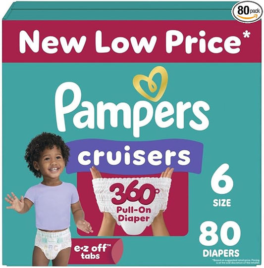 Pampers Diapers - Cruisers 360 - Size 6, 80 Count, Babyproof up to 100% Leakproof Pull-On Diaper