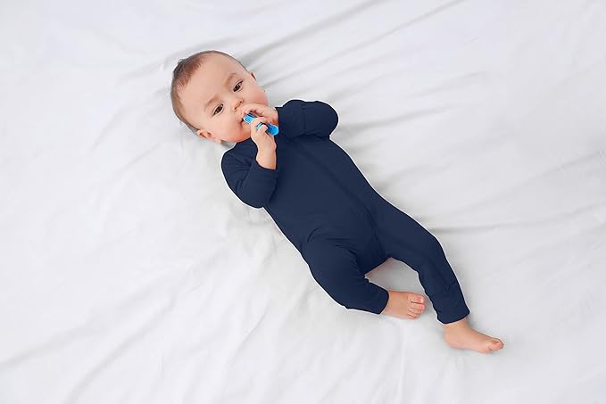 GUISBY Baby Pajamas with Mitten Cuffs - 3Pcs Girls Boys 2 Way Zipper Long Sleeve Rayon Sleepers