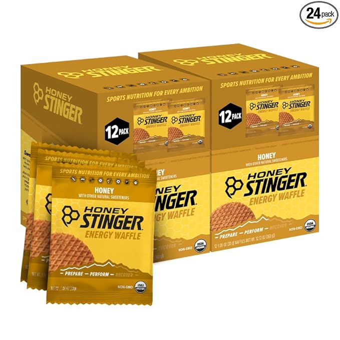 Honey Stinger Organic Honey Waffle, Energy Stroopwafel for Exercise, Endurance and Performance, Sports Nutrition for Home & Gym, Pre & During Workout, Box of 24 Waffles